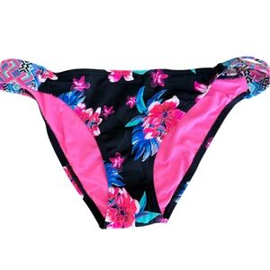 SUNDAZED Sasha Swim Bottom Floral Size XL Black Pink NWT